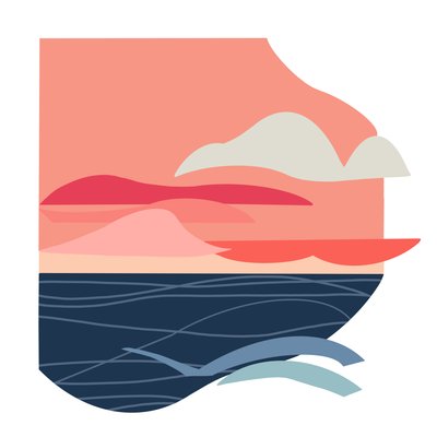 Indigový oceán, 2023 (digitální ilustrace z původní papírové koláže) od Kathy Dunaway