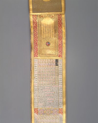 Kalendář-almanach ve formě svitku, datovaný A.H. 1224 A.D. 1810. od Katib Muhammad Ma