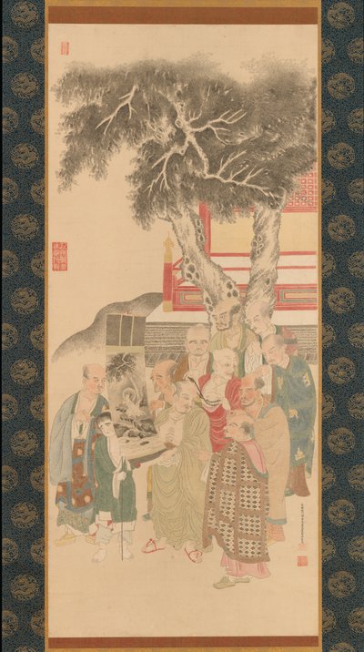 Ten Rakan zkoumá obraz Kannona v bílém rouchu, 1792. od Kato Nobukiyo