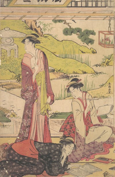 Tři ženy užívající si literární činnosti, ca. konec 80. let 18. století. od Katsukawa Shuncho