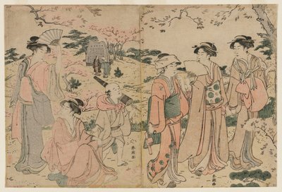 Ženy prohlížení Cherry Blossoms v Asukayama od Katsukawa Shuncho