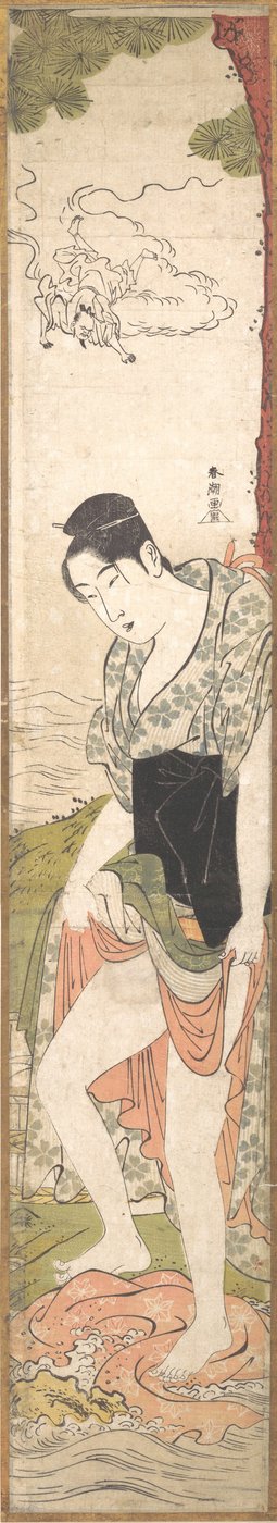 Mladá žena praní prádla v řece, konec 18.-začátek 19. století. od Katsukawa Shuncho