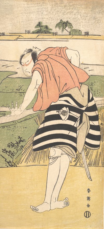 Onoe Matsusuke jako muž stojící na cestě přes rýžová pole, ca. 1797. od Katsukawa Shun