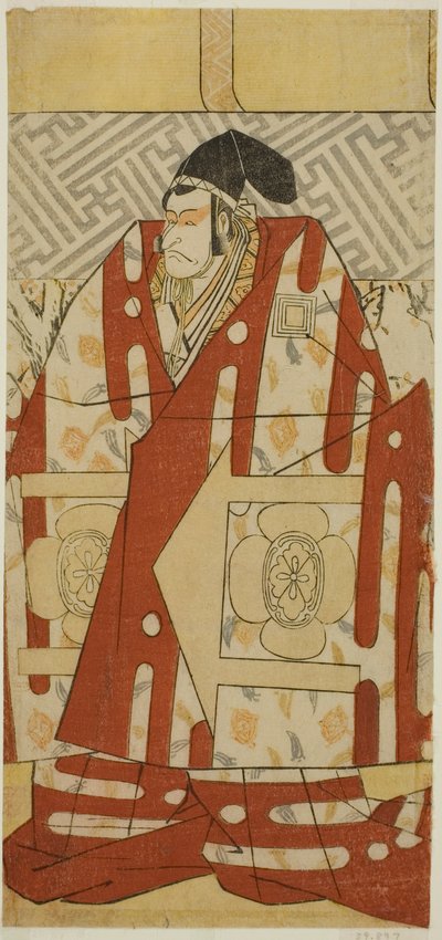 Herec Ichikawa Danjuro V jako Kudo Suketsune ve hře Koi no Yosuga Kanegaki Soga, hrané v divadle Ichimura v prvním měsíci roku 1789 od Katsukawa Shun
