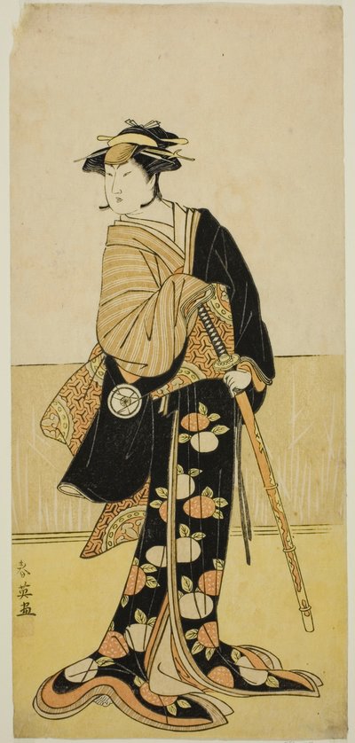 Herec Iwai Hanshiro IV jako Tonase () ve hře Kanadehon Chushingura (), která se hrála v divadle Kiri () v osmém měsíci roku 1787 () od Katsukawa Shun