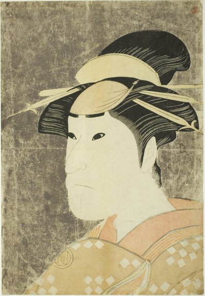 Herec Sanogawa Ichimatsu III jako prostitutka Gion Onayo ve hře „Hana-ayame Bunroku Soga“ vystoupil v divadle Miyako v pátém měsíci od Katsukawa Shunei