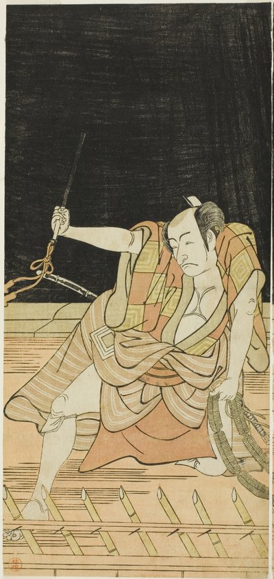 Herci Nakamura Nakazô I jako Danshichi Kurobei a Ichikawa Danjûrô V jako Issun Tokubei ve filmu "Zrcadlo Ósaky na letním festivalu" ("Natsu MatsuriNaniwa Kagami") od Katsukawa Shunkо̄