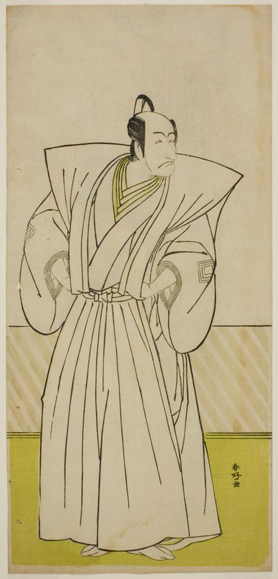 Herec Ičikawa Danjuro V jako Enya Hangan () ve hře Kanadehon Chushin Nagori no Kura (), která se hrála v divadle Nakamura () v devátém měsíci roku 1780 () od Katsukawa Shunkо̄