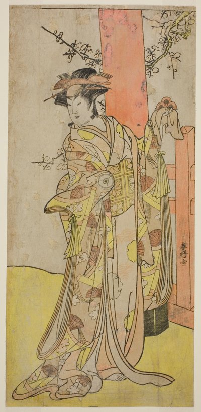 Herec Iwai Hanshiro IV jako Kitsune ga Saki Otama () ve hře Miyakodori Yayoi no Watashi (), která se hrála v divadle Kiri () ve třetím měsíci roku 1787 () od Katsukawa Shunkо̄