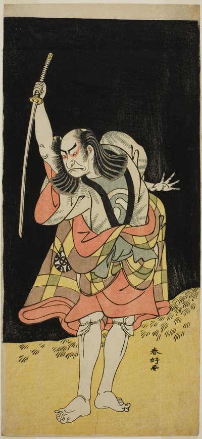 Herec Nakamura Nakazo I. jako Ippei () ve hře Koi Nyobo Somewake Tazuna (), hrané v divadle Ichimura () v osmém měsíci roku 1778 () od Katsukawa Shunkо̄