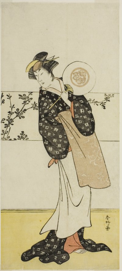 Herec Osagawa Tsuneyo II, pravděpodobně jako Misao Gozen, ve hře Chiyo no Hajime Ondo no Seto (Počátky věčnosti: Úžina Ondo ve vnitrozemském moři Seto) (), uváděné v divadle Kiri od dvacátého sedmého dne sedmého měsíce roku 1785. od Katsukawa Shunkо̄