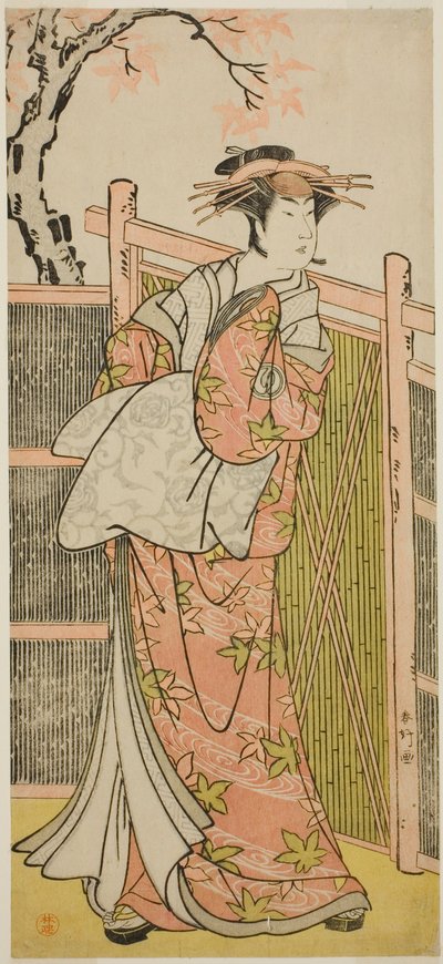 Herec Sawamura Sojuro III jako duch kurtizány Takao ve hře Takao Daimyojin Momiji no Tamagaki, která se hrála v divadle Nakamura v sedmém měsíci roku 1787 od Katsukawa Shunkо̄