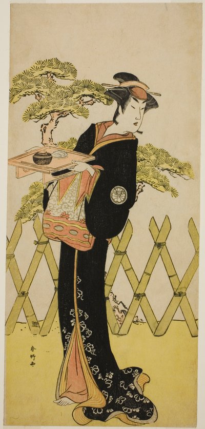 Herec Segawa Tomisaburo II jako paní Masago (Masago Gozen) () ve hře Gendži Saiko Kogane no Tachibana (), která se hrála v divadle Ichimura () v jedenáctém měsíci roku 1788 () od Katsukawa Shunkо̄