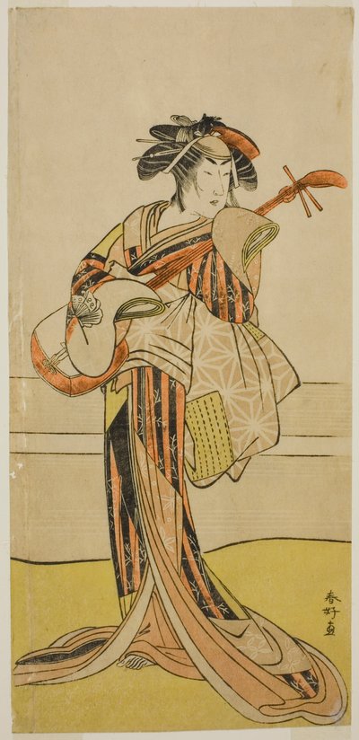 Herec Jamašita Mangiku I. jako Osan ve hře Kitekaeru Nišiki no Wakajaka, která se hrála v divadle Nakamura v jedenáctém měsíci roku 1780 od Katsukawa Shunkо̄