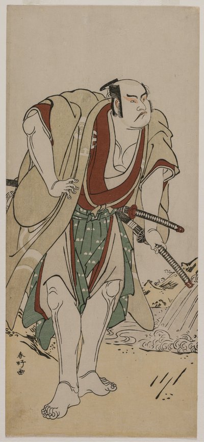 Otani Hiroji III jako samuraj stojící vedle proudu od Katsukawa Shunko