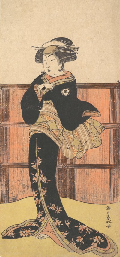 Čtvrtá Iwai Hanshiro jako žena v černém kimonu, ca. 1778 od Katsukawa Shunko