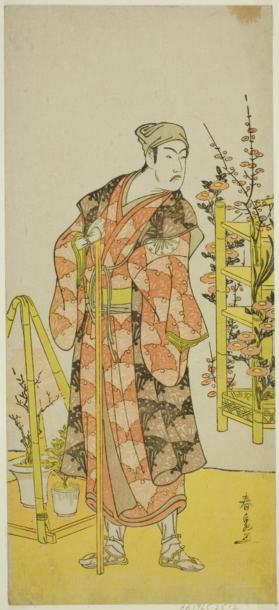 Herec Matsumoto Koshiro IV jako prodejce rostlin Awashima no Yonosuke ve hře Mukashi Otoko Yuki no Hinagata, hrál v divadle Ichimura v jedenáctém měsíci, 1781 od Katsukawa Shunsen
