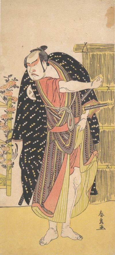 Třetí Otani Hiroji jako samuraj stojící poblíž vysokého plotu, ca. 1785. od Katsukawa Shunsen