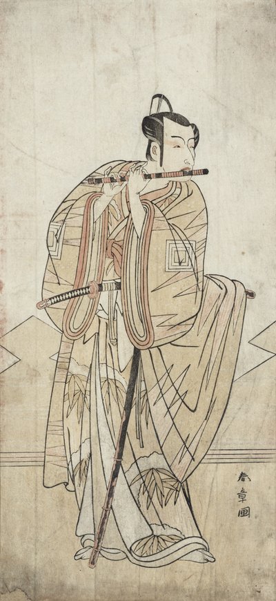 Herec hrající na flétnu (dřevěný tisk) od Katsukawa Shunsho