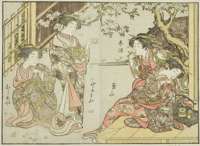 Kurtizány z Asahimaruya, z knihy "Zrcadlo krásných žen ze čtvrtí rozkoše (Seiro bijin awase sugata kagami)," sv. 1 od Katsukawa Shunsho