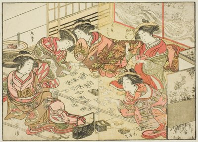 Kurtizány z Echizenya, z knihy "Zrcadlo krásných žen z požitkářských čtvrtí (Seiro bijin awase sugata kagami)," sv. 2 od Katsukawa Shunsho