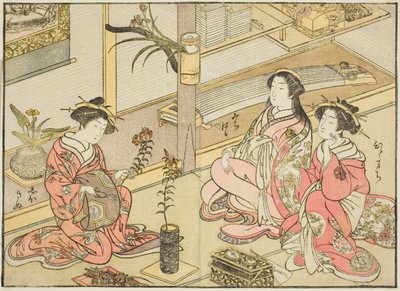 Kurtizány z Kadotsutaya, z knihy "Zrcadlo krásných žen ze čtvrtí rozkoše (Seiro bijin awase sugata kagami)," sv. 1 od Katsukawa Shunsho