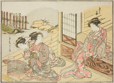 Kurtizány z Kagemanjiya, z knihy "Zrcadlo krásných žen z požitkářských čtvrtí (Seiro bijin awase sugata kagami)," sv. 1 od Katsukawa Shunsho