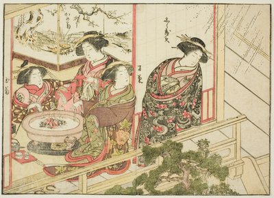 Kurtizány z Kiribishiya, z knihy "Zrcadlo krásných žen z požitkářských čtvrtí (Seiro bijin awase sugata kagami)," sv. 2 od Katsukawa Shunsho