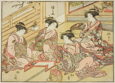 Kurtizány z Matsubaya, z knihy "Zrcadlo krásných žen ze čtvrtí rozkoše (Seiro bijin awase sugata kagami), sv. 1 od Katsukawa Shunsho