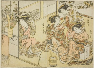 Kurtizány z Matsuneya, z knihy "Zrcadlo krásných žen ze čtvrtí rozkoše (Seiro bijin awase sugata kagami)," sv. 1 od Katsukawa Shunsho