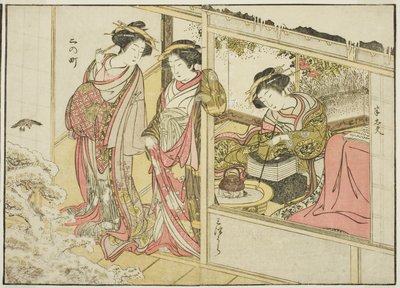 Kurtizány z Nakaomiya, z knihy "Zrcadlo krásných žen z požitkářských čtvrtí (Seiro bijin awase sugata kagami), sv. 2 od Katsukawa Shunsho