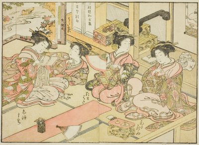 Kurtizány z Ogiya, z knihy „Zrcadlo krásných žen z požitkářských čtvrtí (Seiro bijin awase sugata kagami), sv. 1 od Katsukawa Shunsho