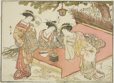 Kurtizány z Yadaya, z knihy „Zrcadlo krásných žen z požitkářských čtvrtí (Seiro bijin awase sugata kagami) od Katsukawa Shunsho
