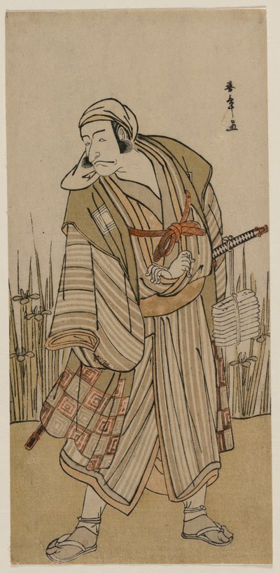 Ichikawa Danjuro V jako cestovatel vedle shluku kosatců od Katsukawa Shunsho