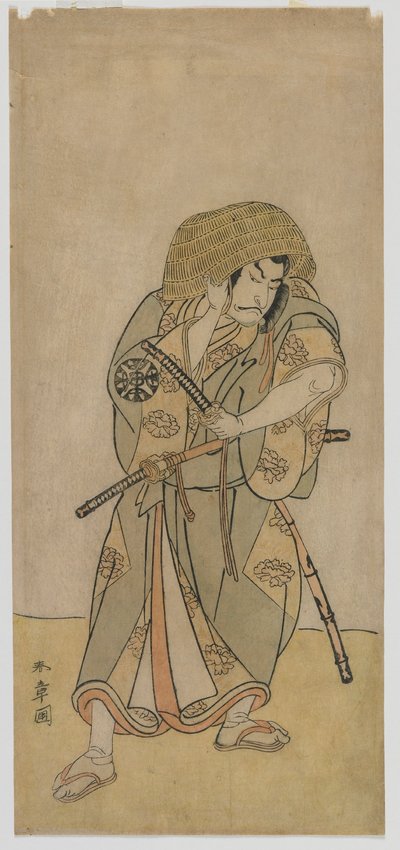Kabuki herec Nakamura Nakazo I jako samuraj v přestrojení, období Edo, polovina 70. let 18. století (barevný dřevotisk) od Katsukawa Shunsho