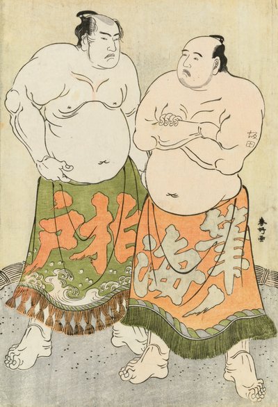 Portréty zápasníků Fudenoumi a Kashiwado (barevný dřevořez) od Katsukawa Shunsho