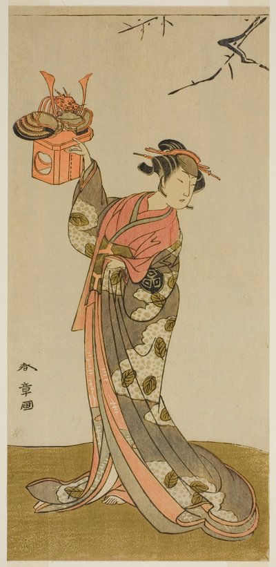 Herec Arashi Hinaji I jako Hananoi ve hře Gosho-zakura Horikawa Youchi, hrál v divadle Ichimura ve čtvrtém měsíci, 1773 od Katsukawa Shunsho