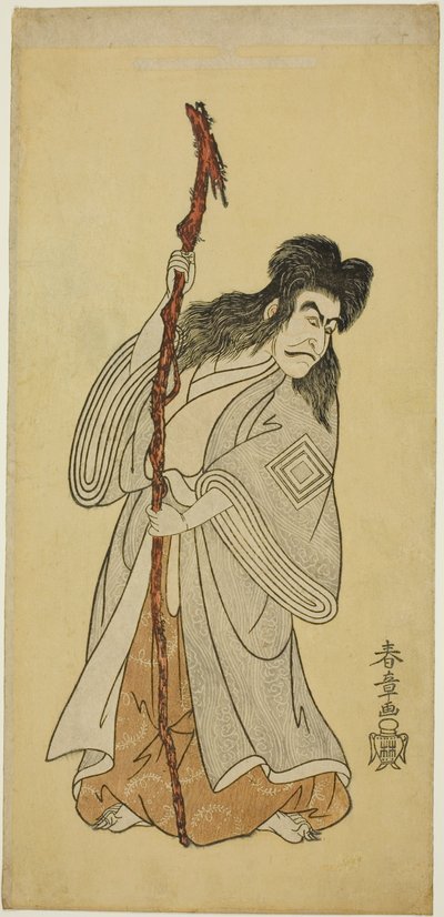 Herec Ichikawa Danjuro IV možná jako Tenjiku Tokubei ve hře „Tenjiku Tokubei obrací kormidlo směrem k domovu (Tenjiku Tokubei Kokyo no Torikaji)“, hrál v divadle Nakamura v osmém měsíci, 1768. od Katsukawa Shunsho