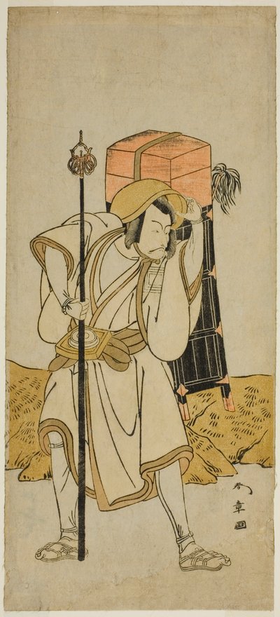 Herec Ichikawa Danjuro V jako Moriya no Daijin převlečený za Rokuju-rokubu ve hře Miya-bashira Iwao no Butai, hrál v divadle Morita v sedmém měsíci, 1773 od Katsukawa Shunsho
