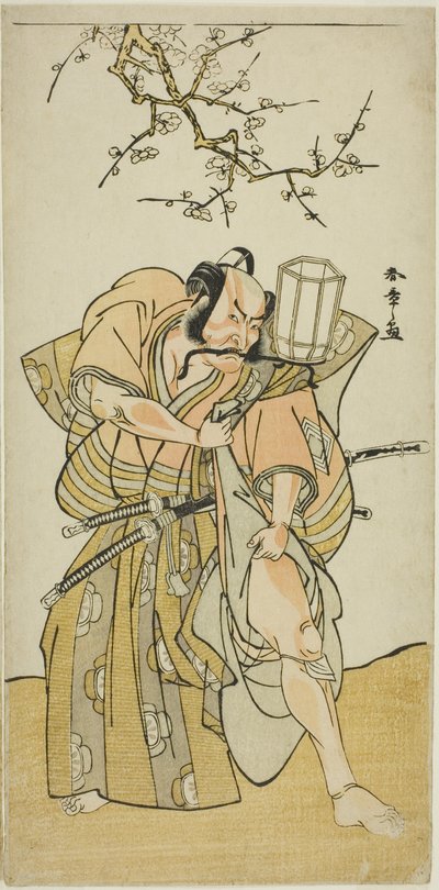 Herec Ichikawa Danzo IV jako Kamakura no Gongoro Kagemasa, v páté scéně hry Nishiki Tsui no Yumitori (Dandyish Brocade: Opposing Warriors), hrál v divadle Morita v jedenáctém měsíci, 1778 od Katsukawa Shunsho