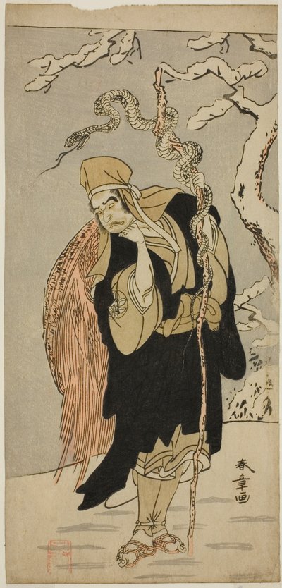 Herec Ichimura Uzaemon IX jako Aza-maru ve hře Yui Kanoko Date-zome Soga, hrál v divadle Ichimura v prvním měsíci, 1774 od Katsukawa Shunsho