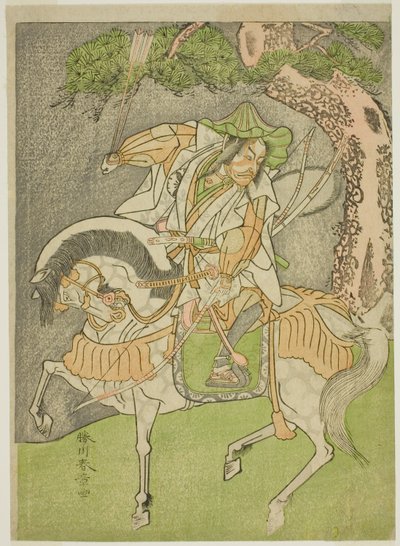 Herec Matsumoto Koshiro II jako Kagekiyo převlečený za Omi Yawatanosuke ve hře Haru wa Soga Akebono-zoshi, hrál v divadle Nakamura v prvním měsíci, 1772 od Katsukawa Shunsho