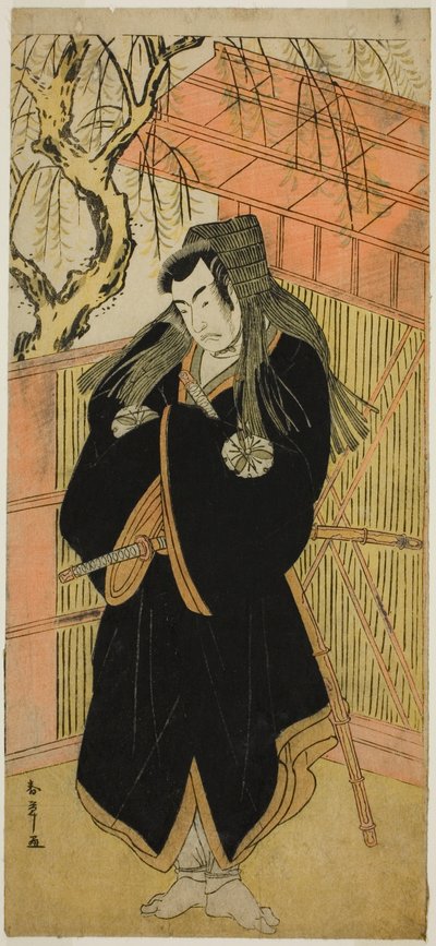 Herec Matsumoto Koshiro IV jako Matsuo-maru (?) ve hře Sugawara Denju Tenarai Kagami (?), hrál v divadle Nakamura (?) ve čtvrtém měsíci, 1779 (?) od Katsukawa Shunsho
