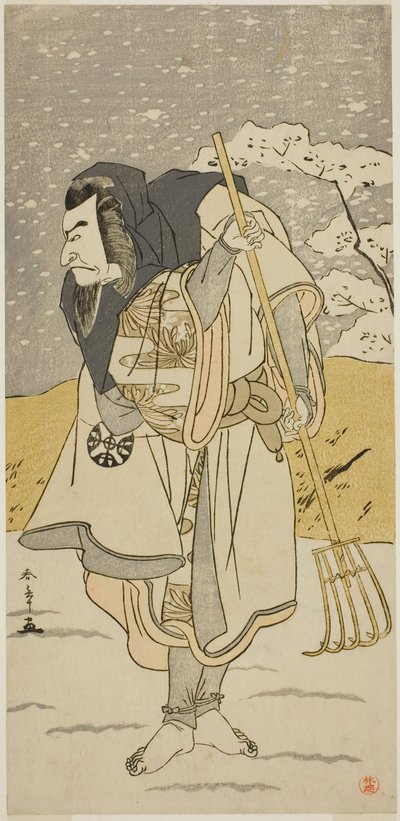 Herec Nakamura Nakazo I jako Akugenda Yoshira převlečený za poutníka ve hře Chigo Torii Tobiiri Kitsune, uvedené v divadle Ichimura v jedenáctém měsíci, od Katsukawa Shunsho