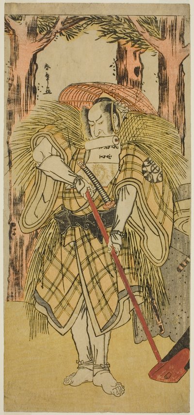 Herec Nakamura Nakazo I jako Hakamadare Yasusuke nebo Watanabe no Tsuna (?) ve hře Shintenno Tonoi no Kisewata (?), hrál v divadle Nakamura (?) v jedenáctém měsíci, 1781 (?) od Katsukawa Shunsho