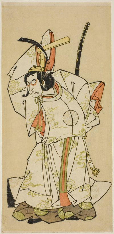 Herec Nakamura Nakazo I jako princ Koreakira (?) ve hře Gohiiki Kanjincho, hrané v divadle Nakamura v jedenáctém měsíci, 1773 od Katsukawa Shunsho