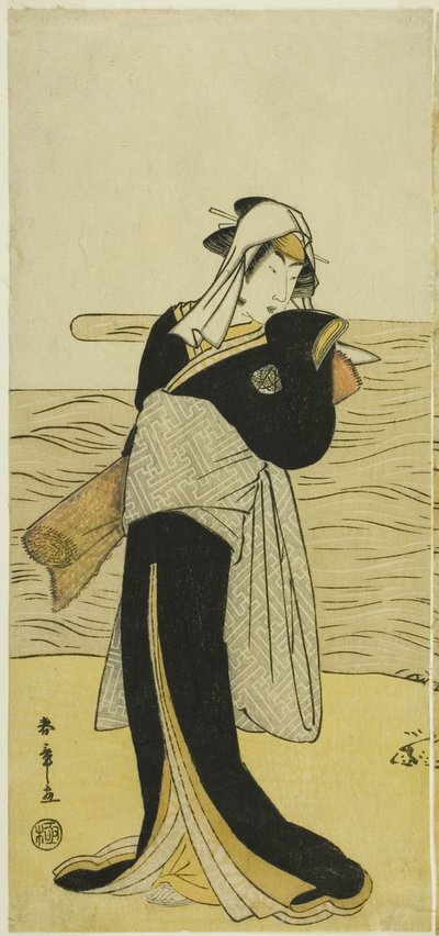 Herec Nakamura Riko I jako Hanako, dcera Koshiba Kamon, převlečená za Yotaka (nízká prostitutka), ve hře Kotobuki Banzei Soga, uvedené v divadle Ichimura v pátém měsíci, 1783 od Katsukawa Shunsho