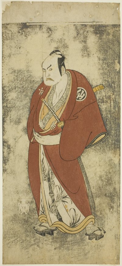 Herec Nakamura Sukegoro II jako Kaminari Shokuro v Joruri "Gonin Otoko" (Pět rytířských obyčejných), hraný jako jedno dějství v Ayatsuri Kabuki Ogi (mistrovství fanouška v Kabuki), vystupoval v divadle Nakamura od dvacátého dne Sedmý od Katsukawa Shunsho