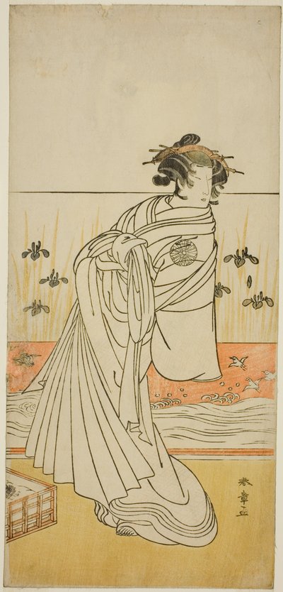 Herec Nakamura Tomijuro I jako kurtizána Toyama ve hře Koi Nyobo Somewake Tazuna, představení v divadle Nakamura v devátém měsíci, 1777 od Katsukawa Shunsho