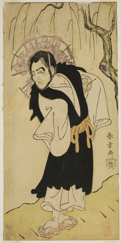Nakamura Utaemon I jako mnich Seigen z chrámu Kiyomizu ve hře Soga Moyo Aigo no Wakamatsu, uvedené v divadle Nakamura ve třetím měsíci, od Katsukawa Shunsho